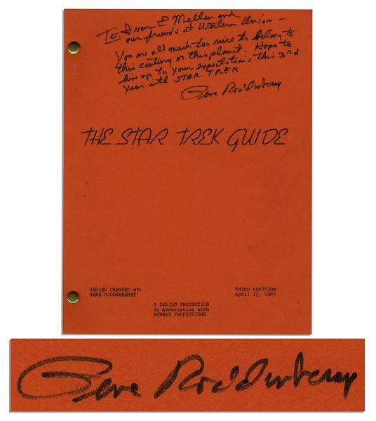 Star Trek Creator Gene Roddenberry The Star Trek Guide Signed -- Fine