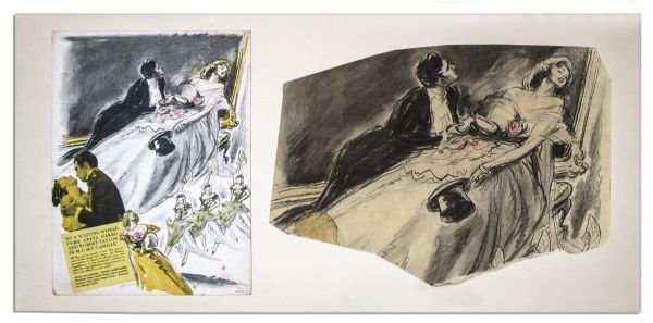 Charcoal & Oil Pastel Drawing of Greta Garbo & Robert Taylor For Their Film Camille -- Garbos Best Actress Performance -- Accompanied by The Promotional Lithograph Using The Art