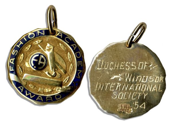 Duchess of Windsor Wallis Simpson Personally Owned Fashion Academy Award Medallion -- Inscribed to Verso, Duchess of Windsor International Society 54