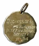 Duchess of Windsor Wallis Simpson Personally Owned Fashion Academy Award Medallion -- Inscribed to Verso, ''Duchess of Windsor International Society '54''