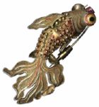 Wallis Simpsons Personally Owned Qing Dynasty Goldfish Jewelry -- Ornate Articulated Brooch Made of Filigree & Enamel 
