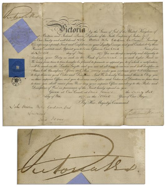Queen Victoria 1877 Military Appointment Signed