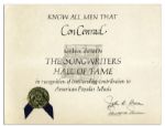 Con Conrad Songwriters Hall of Fame Induction Certificate