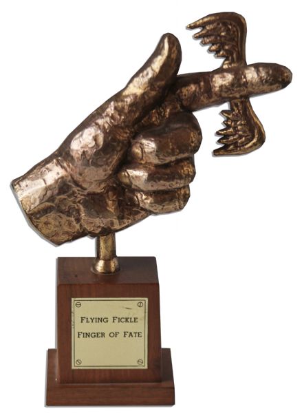 Flying Fickle Finger of Fate Award Statue Prop From TV Series Rowan & Martins Laugh-In -- Parody Award Given Out to Celebrities & Politicians