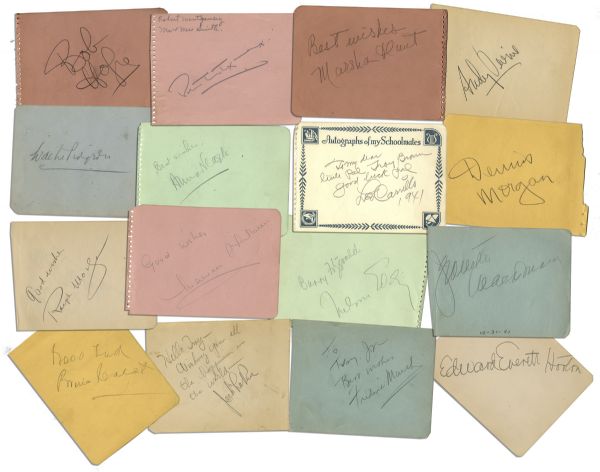 Collection of 26 Autographs of Various Hollywood Actors -- Including Bob Hope, Jack La Rue, Bruce Cabot & More