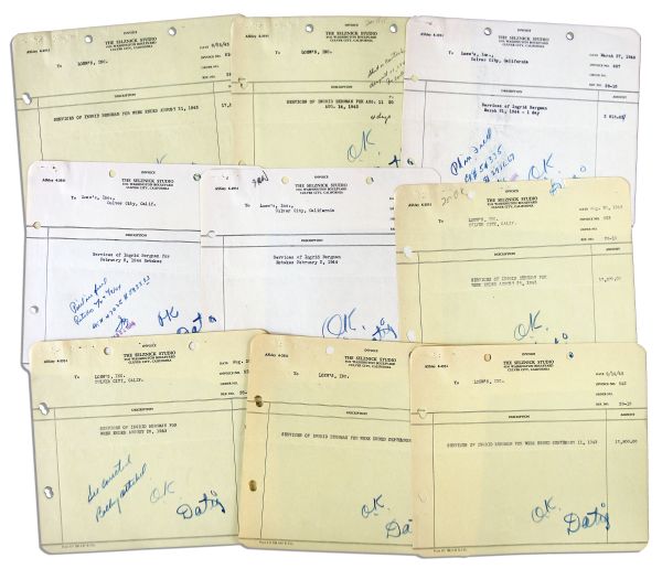 Collection of 1943 Receipts Allocating Payment To Screen Legend Ingrid Bergman -- The Same Year She Starred In For Whom The Bell Tolls