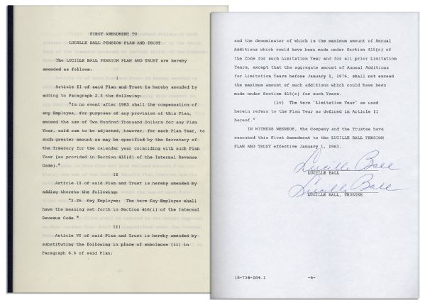 Lucille Ball Pension Plan & Trust Twice-Signed