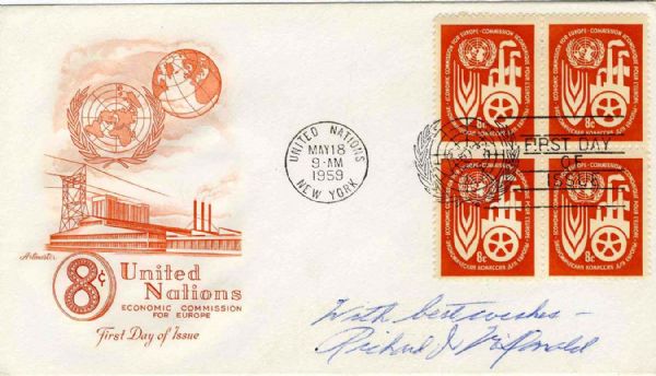 FDC Signed by Richard McDonald, Founder of Famed Restaurant Chain -- Celebrating the United Nations