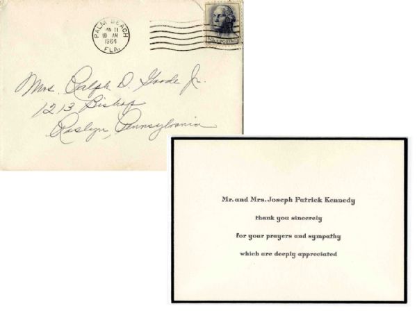 Joseph & Rose Kennedy Thank You Card -- Expressing Thanks for Prayers & Sympathies After the Tragic Death of JFK