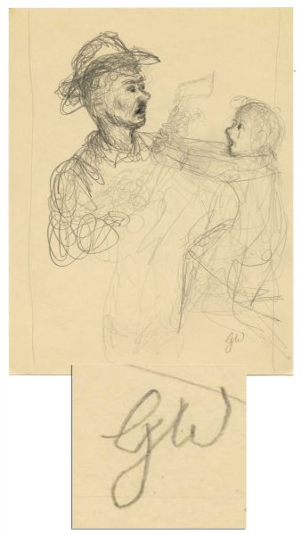 Preliminary Pencil Illustration by Garth Williams for Page 2 of Charlottes Web -- Please Dont Kill It -- Initialed by the Artist