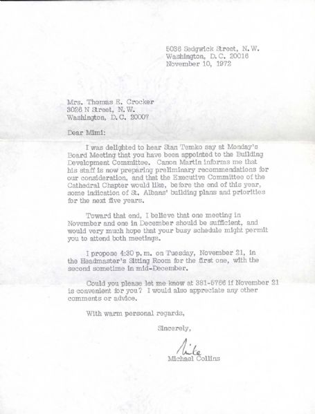 Typed Letter Signed by American Astronaut Michael Collins -- Nice Signature From Apollo 11 Flight Member