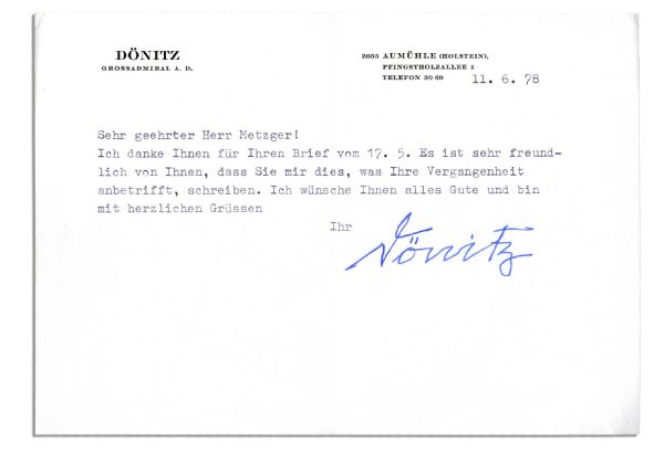 Karl Donitz Typed Letter Signed -- Hitlers Successor