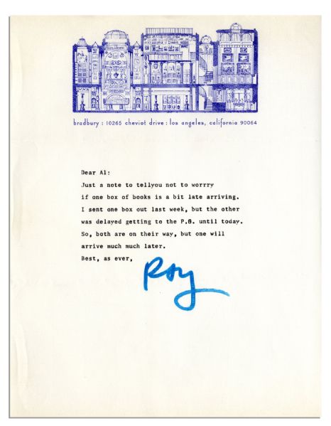 Ray Bradbury Typed Letter Signed on Unique Imaginative Stationery -- To Publisher of 1975 The Ray Bradbury Companion