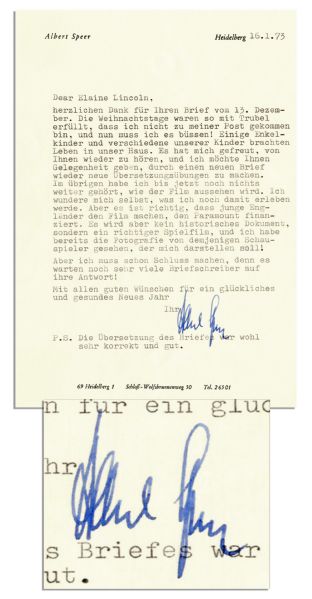 Albert Speer Typed Letter Signed -- ...I have already seen photographs of the actor that is going to play me!...