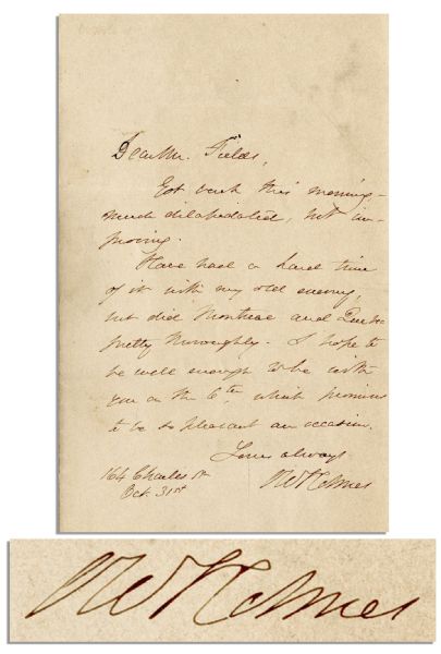 Oliver Wendell Holmes Autograph Letter Signed -- ...Have had a hard time of it with my old enemy...