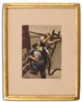 Thomas Hart Benton Oil Painting on Paper -- Construction Workers -- Circa 1923