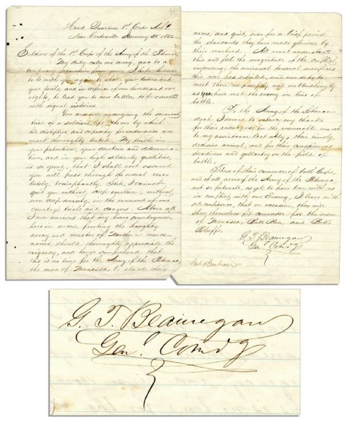 G.T. Beauregard Bids Farewell to His Army of the Potomac Whom He Led at Bull Run -- ...I cannot quit you without...deep anxiety, in the moment of our countrys trials and dangers...