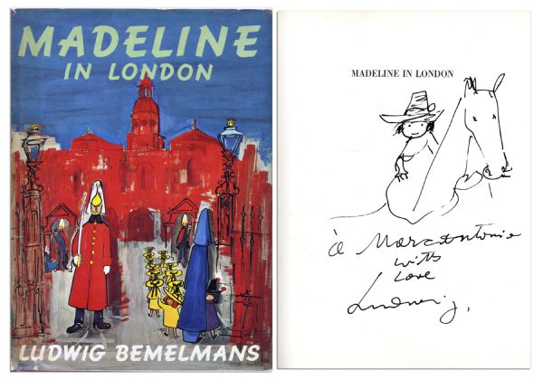 Ludwig Bemelmans Madeline in London Signed -- With Beautiful Hand Drawn Sketch of a Child on a Horse