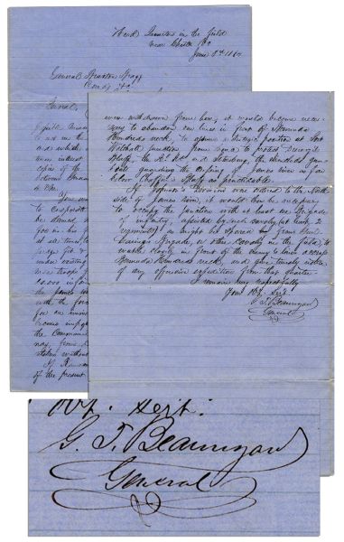 General Beauregard June 1864 Autograph Letter Signed With Additional AES -- ...co-operate  with  Genl.  Lee  in  any  manner...towards  the  crushing  of  the  foe  in  his  front...