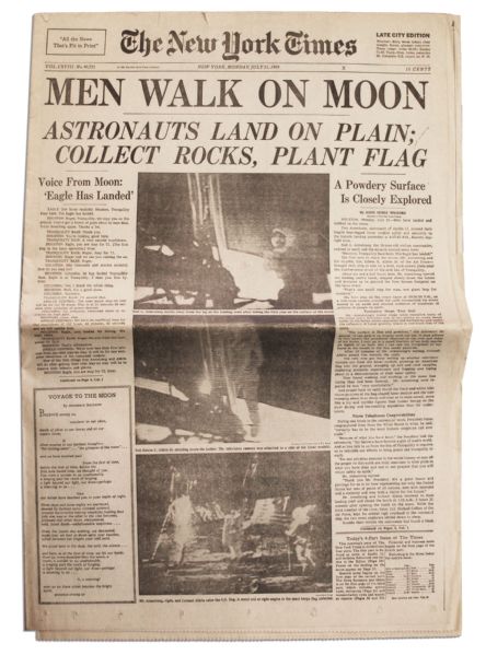 The New York Times Announces Historic Men Walk On Moon -- 21 July 1969