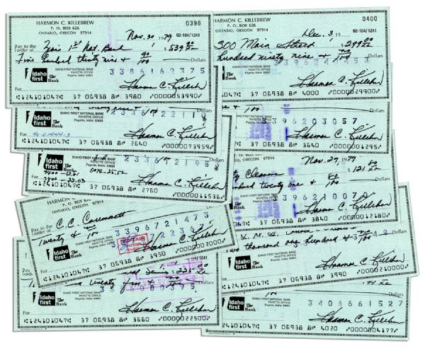 Lot of 10 Personal Checks Signed by Baseball HOFer Harmon Killebrew