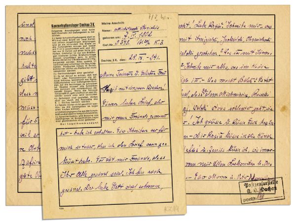 Dachau Concentration Camp Letter -- 1941 German Prisoner Letter on Dachau Stationery
