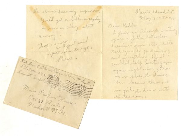 Rene Gagnon WWII-Dated 1943 Autograph Letter Signed to His Love Back Home, From Training Camp on Parris Island -- ...The only time we somewhere is when the whole platoon goes...