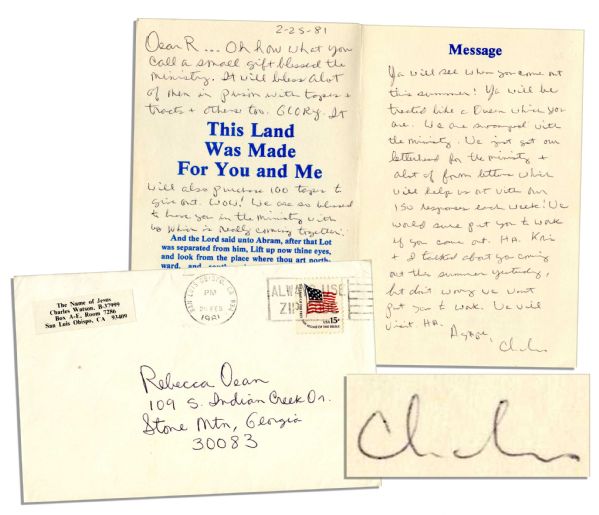 Manson Family Killer Charles Tex Watson Autograph Letter Signed From Prison