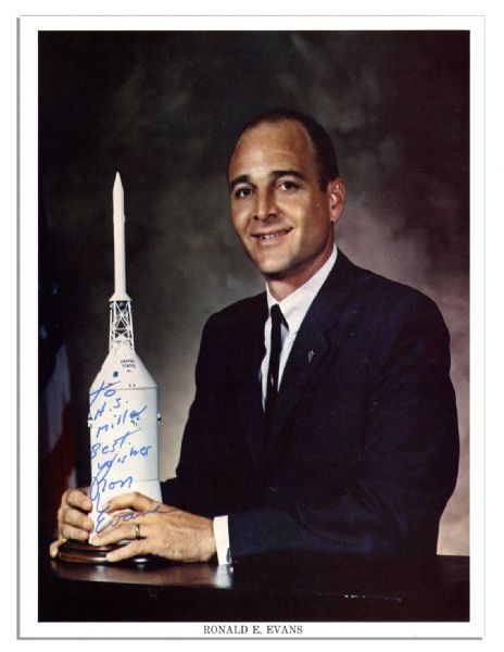 NASA Astronaut Ronald Evans Signed 8 x 10 Photo -- Flew On Last Mission to Moon -- 1972