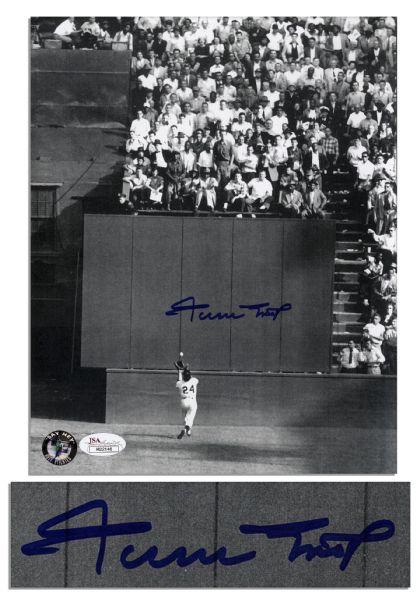 Famous World Series Photo From 1954, The Catch Signed by Willie Mays -- 8 x 10 Photo Is in Near Fine Condition -- With JSA LOA