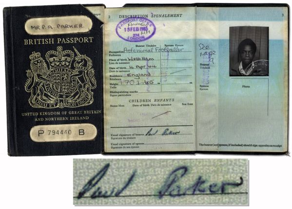 Paul Parkers Early Passport Spanning His Time Playing Soccer With Fulham & Queens Park Rangers -- Signed & With 2 Photos