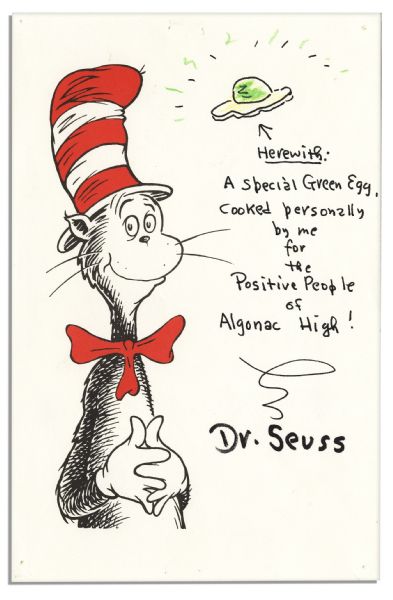 Dr. Seuss Original Art Signed -- Depicting His Famous Green Egg From Green Eggs and Ham