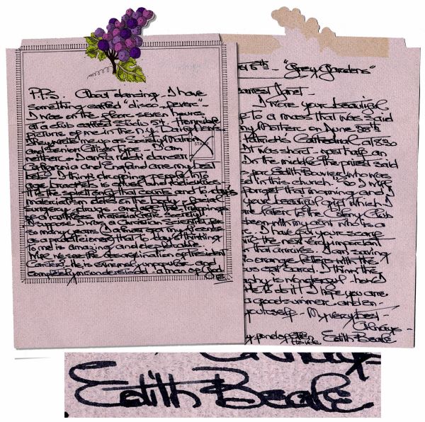 Jacqueline Bouviers Eccentric Cousin Edie Bouvier Beale Autograph Letter Signed -- ...the priest said, this is for Edith Bouvier who was married in this church....