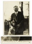 Herbert Hoover Signed 8 x 10 Campaign Photo of Himself With His Dog King Tut