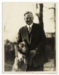 Herbert Hoover Signed 8'' x 10'' Campaign Photo of Himself With His Dog ''King Tut''