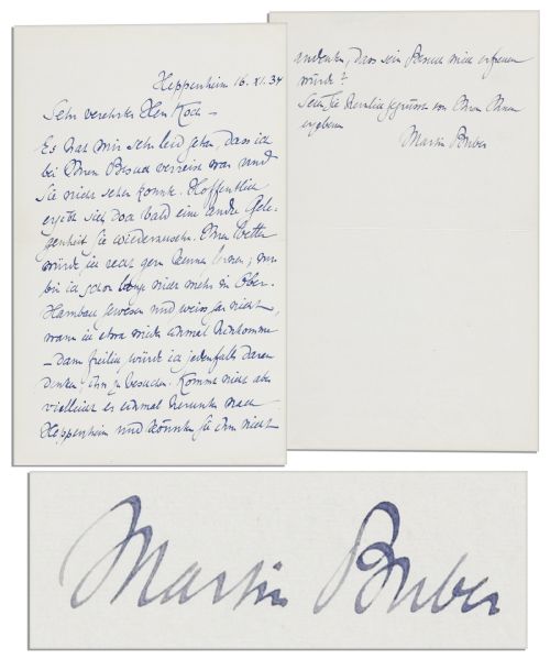 Jewish Philosopher Martin Buber Autograph Letter Signed -- ...it has been such a long time that I have not been to Ober-Hambach and have no idea when I will be able to visit there...