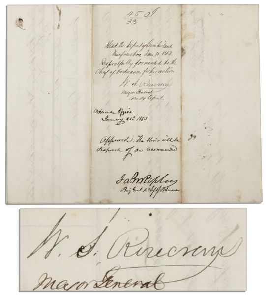 Union General William S. Rosecrans Civil War Document Signed, Dated Christmas Day of 1862 from Nashville