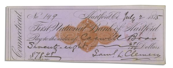 Samuel Clemens Check Signed