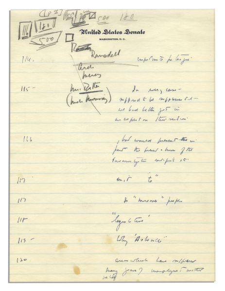 John F. Kennedys Handwritten Notes From 1953 as a Young Senator