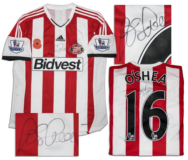John OShea Match Worn Sunderland Football Shirt Signed