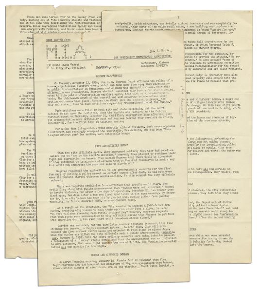 1957 Newsletter by the MIA on the Burgeoning Civil Rights Movement -- Reports the Second Assassination Attempt on Martin Luther King & the Race Bombings in Montgomery, Alabama