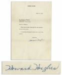 Howard Hughes Typed Letter Signed After Acquiring The RKO Studio and Cleaning House For Communists -- ...Thank you for your letter and for your interest in my recent action...
