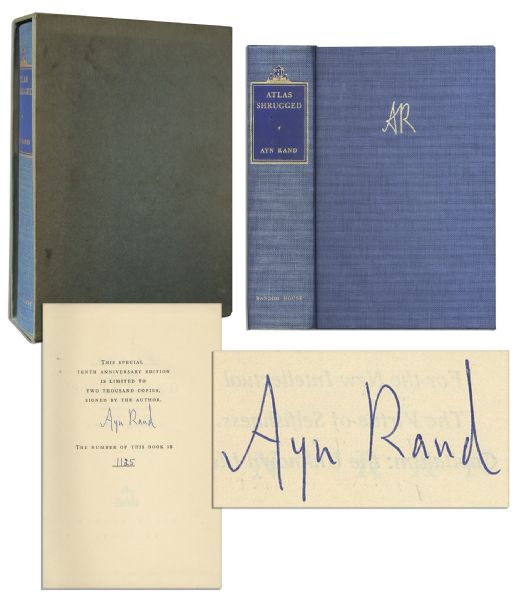 Ayn Rand Signed Atlas Shrugged -- Her Magnum Opus -- Number 1125 in a Special 10th Anniversary Edition Limited to 2,000