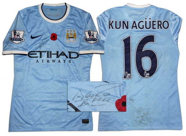 Aguero Match Worn Manchester City Shirt Signed