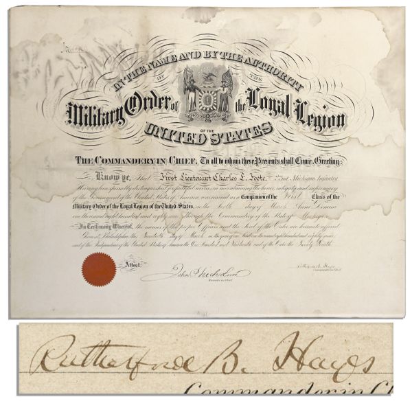 Rutherford Hayes 1889 Military Document Signed as President