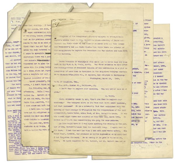 Drafted Chapter of A True History of the Assassination of Abraham Lincoln and of the Conspiracy of 1865 -- By Louis Weichmann, Prosecution Witness at Lincoln Assassination Trial