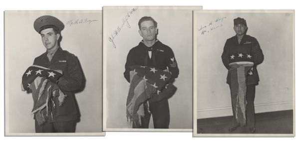 Scarce Set of Three Photos Signed by Each of the Iwo Jima Flag Raising Survivors -- Hayes, Gagnon & Bradley