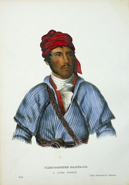 Excellent McKenney Hall Color Print From 1872 -- Uchee Warrior Timpoochee Barnard
