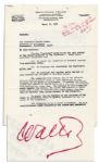 Walter OMalley Autograph Note Signed Upon a Letter to Ronald Reagan -- ...Calder Mackay at age 80 continues to be on the ball!