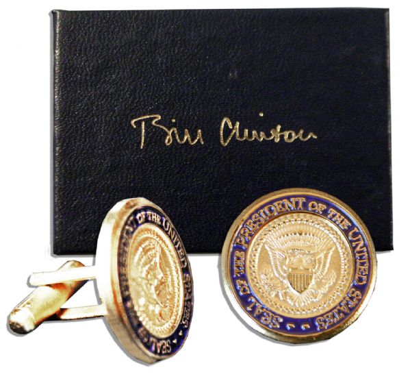 Bill Clinton Diecast Presidential Seal Cufflinks -- Housed in a Bill Clinton Engraved Box -- Approx. 0.75 in Diameter -- Fine
